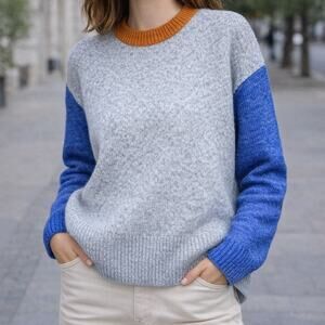 Copper Key Ribbed Color Block Pullover Oversized Knit Crewneck Sweater Small